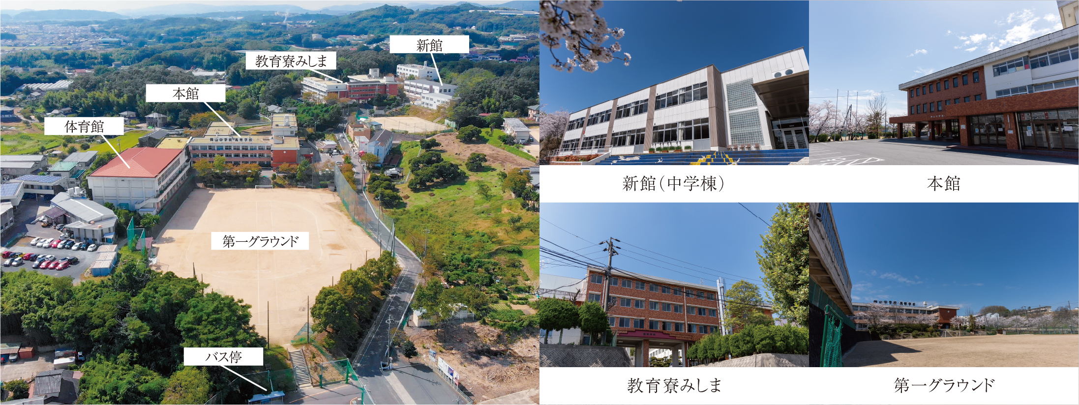 敷地内配置（本館・新館・第一グラウンド・寮など）